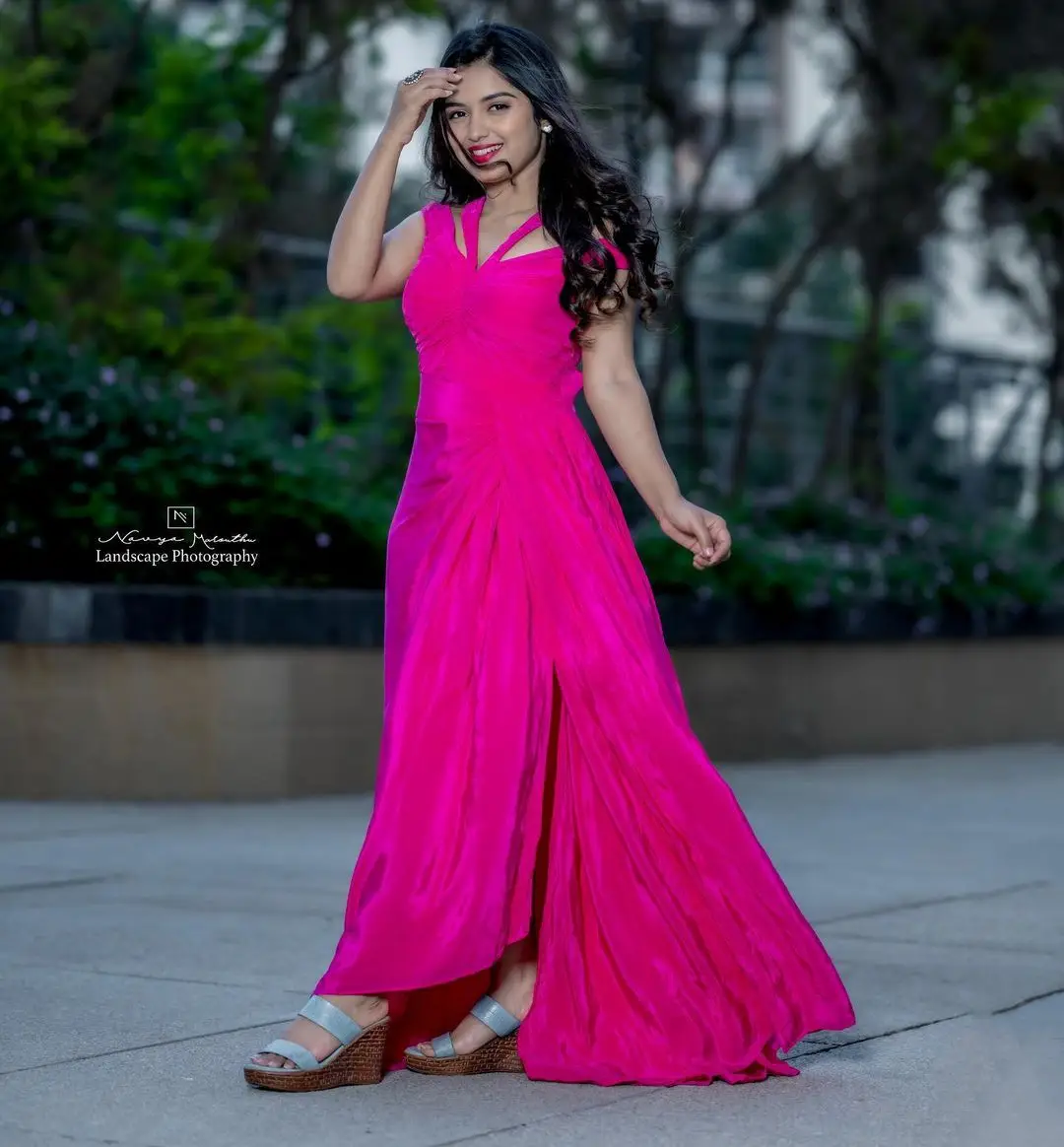 ETV Actress Priyanka Jain Wearing Pink Gown